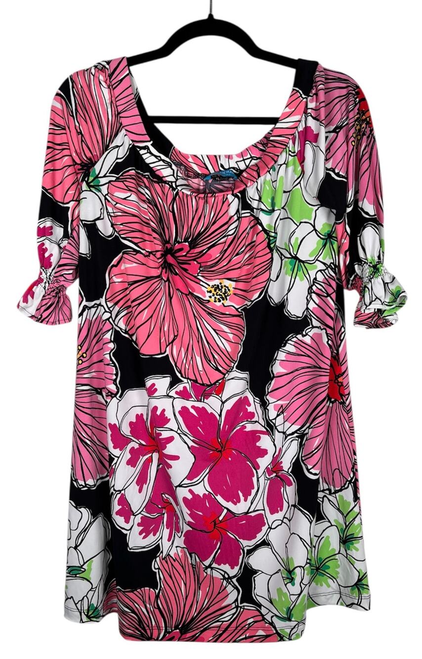 Tori Richard Honolulu Pink Floral Tropical Resort Dress Size Small